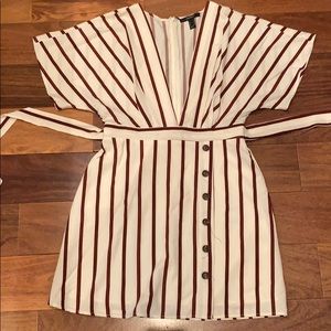 Red and cream striped dress w/ deep frontal plunge